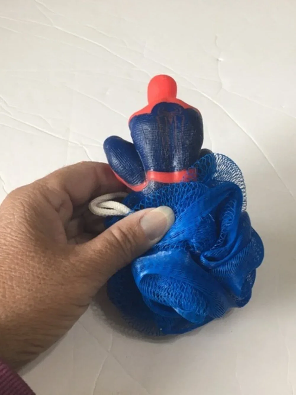 Spiderman Red & Blue Kids Bath Toy with Mesh Scrubber